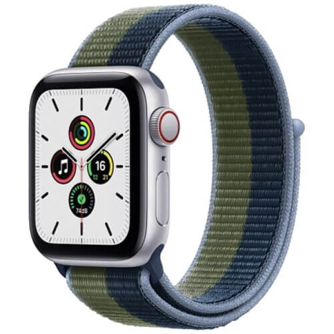 Apple Watch SE 40mm GPS + Cellular Silver Aluminium with Abyss Blue Moss Green Sport Loop (MKQM3)