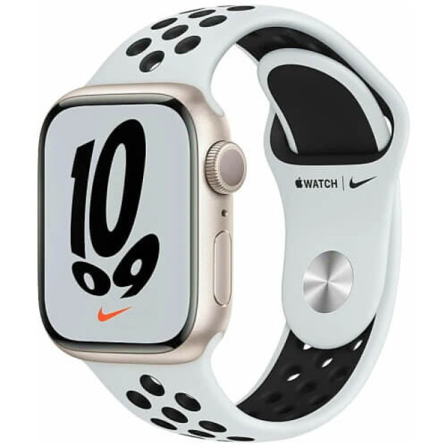 Apple Watch Series 7 Nike 45mm GPS Starlight Aluminum Case with Pure Platinum Black Nike Sport Band MKNA3 eStore