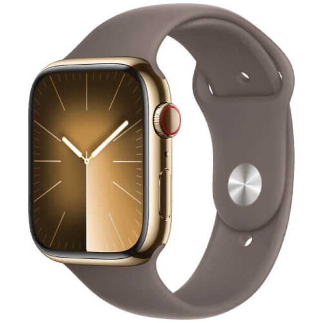 Apple Watch Series 9 GPS + Cellular 45mm Gold Stainless Steel Case with Clay Sport Band S/M (MRMR3)