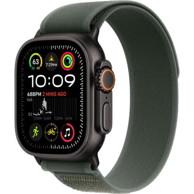 Apple Watch Ultra 2 Black Titanium Case with Green Trail Loop S/M (MYQ33)