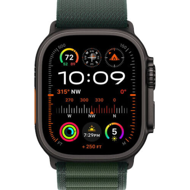 Apple Watch Ultra 2 Black Titanium Case with Dark Green Alpine Loop Medium (MX4R3)