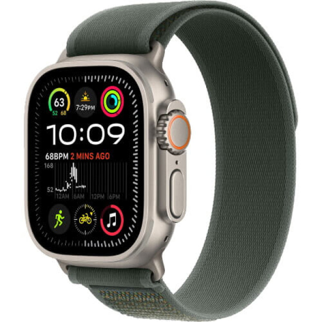 Apple Watch Ultra 2 Natural Titanium Case with Green Trail Loop S/M (MXTN3)