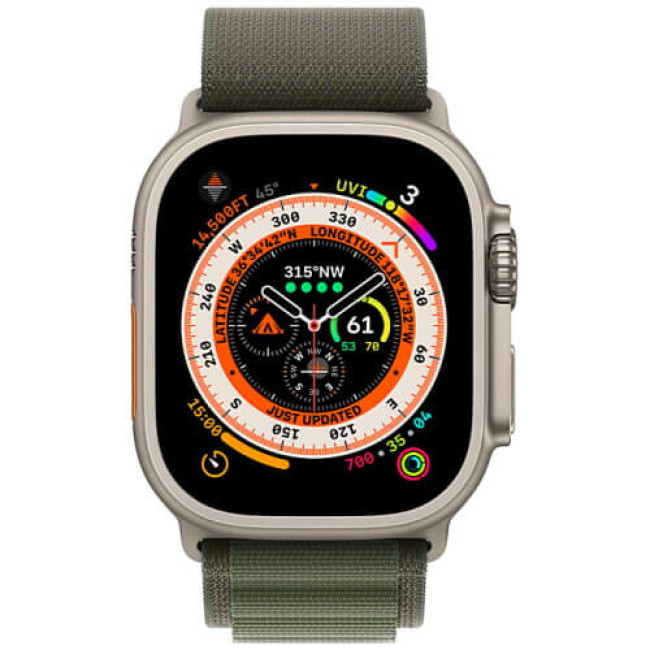 Apple Watch Ultra Titanium Case with Green Alpine Loop - Large (MQEX3/MQFP3)