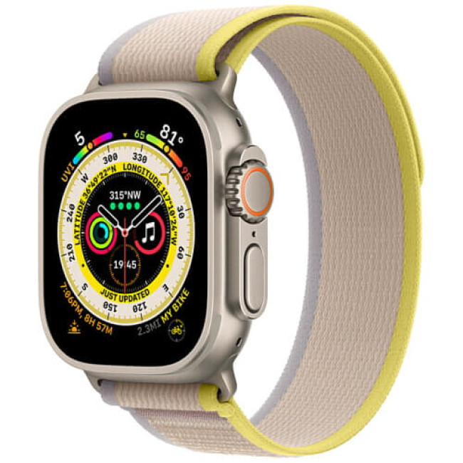 Apple Watch Ultra Titanium Case with Yellow/Beige Trail Loop - S/M (MNHD3/MNHK3)