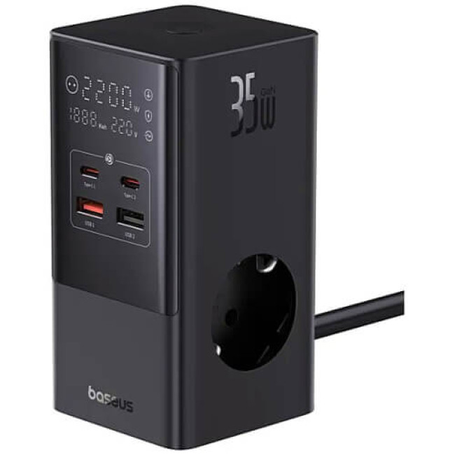 Сетевое зарядное устройство Baseus GaN PowerCombo Tower Digital PowerStrip 35W Black (E00023606113-00)