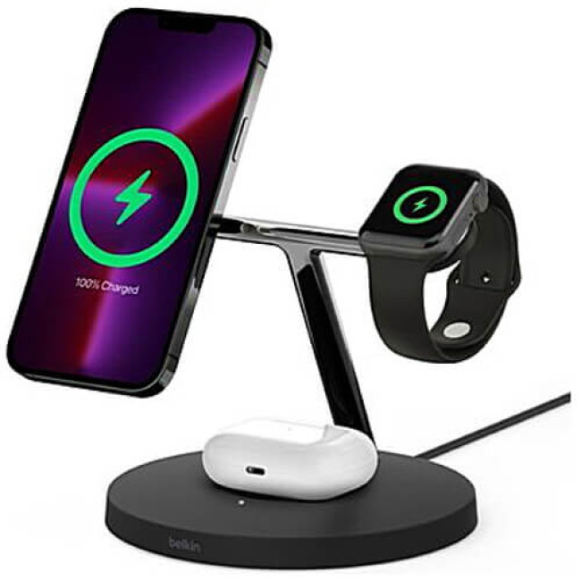 Беспроводное зарядное устройство Belkin BoostCharge Pro 3in1 Wireless Charger with MagSafe 15W Black (WIZ017VFBK)