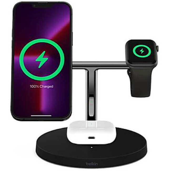 Беспроводное зарядное устройство Belkin BoostCharge Pro 3in1 Wireless Charger with MagSafe 15W Black (WIZ017VFBK)