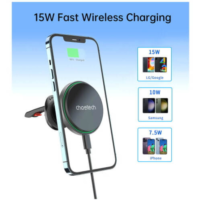 Автомобильное зарядное устройство Choetech 15W Magnetic Сar Сharger (Alluminium) Green (T204-F)