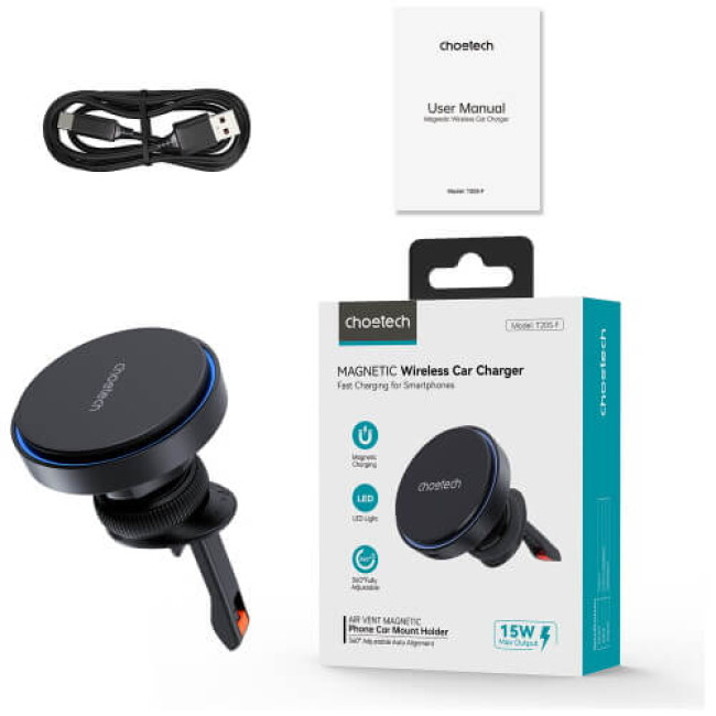 Автомобильное зарядное устройство Choetech 15W Magnetic Сar Сharger Blue (T205-F)