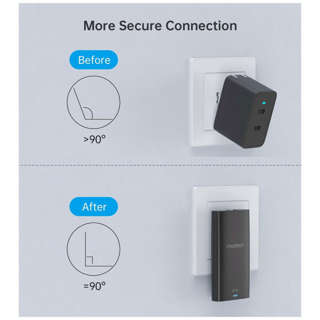 Сетевое зарядное устройство Choetech 67W GaN Ultra thin A+C Wall Charger Black (PD6011-BK)