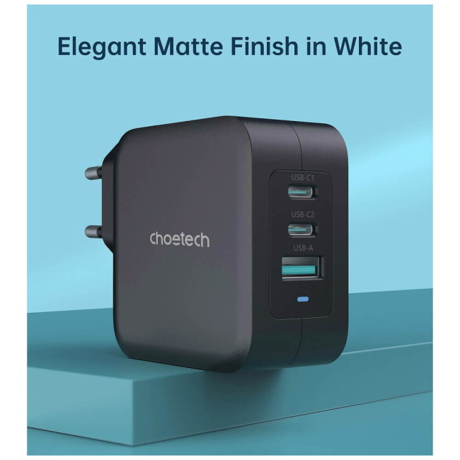 Сетевое зарядное устройство Choetech PPS PD GaN 100W Charger Dual USB-C+ Single USB-A Black (PD8005)
