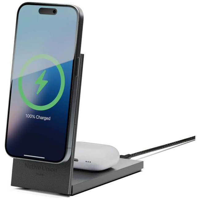 Беспроводное зарядное устройство Native Union Rise 2-in-1 Qi2 Wireless Charger Black (RS-2IN1-BLK)
