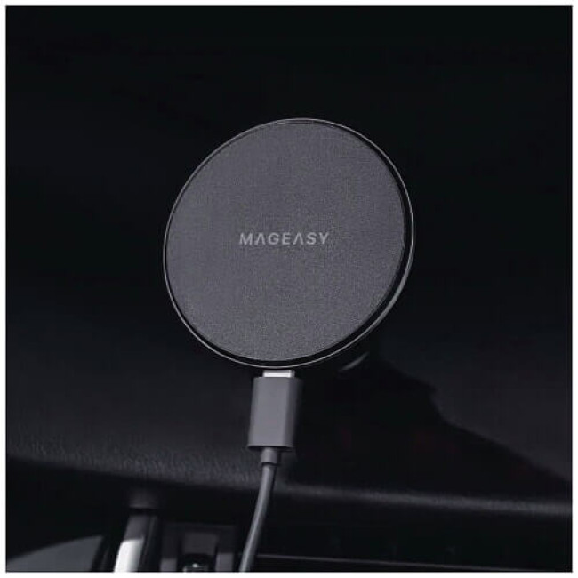 Автомобильный держатель Switcheasy MagMount Magnetic Wireless Car Charger for iPhone 12~14 Black (MCG123031BK22)