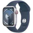 Apple WATCH Series 9 41mm GPS + Cellular Silver Aluminium Case with Storm Blue Sport Band M/L (MRHW3)