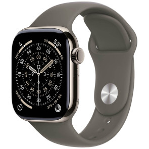 Apple Watch Series 11 46mm Natural Titanium Case with Stone Gray Sport Band M/L (MFCX4)