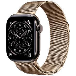 Apple Watch Series 11 46mm Slate Titanium Case with Gold Milanese Loop M/L (MFC14/MGJ54)