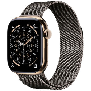 Apple Watch Series 11 46mm Gold Titanium Case with Slate Milanese Loop M/L (MFC34/MGJ74)