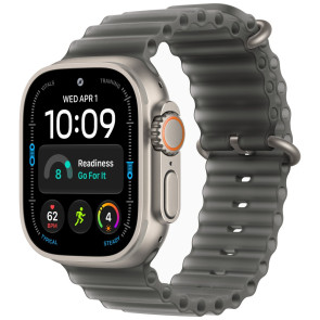 Apple Watch Ultra 4 Natural Titanium Case with Translucent Black Ocean Band