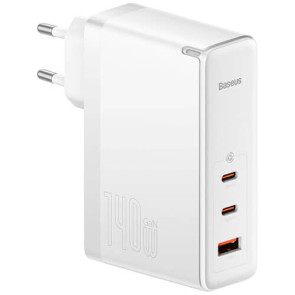 Сетевое зарядное устройство Baseus GaN5 Pro Fast Charger USB + 2USB-C 140W (with Type-C to Type-C cable) (CCGP100202) White