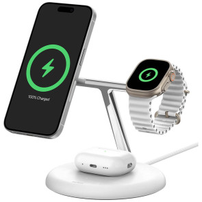 Беспроводное зарядное устройство Belkin BoostCharge Pro 3in1 Qi2 15W White (WIZ023VFWH)