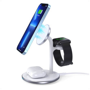 Беспроводное зарядное устройство Choetech Magnetic 3 in 1 magnetic Wireless Charging Stand White (T585-F)