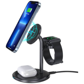 Беспроводное зарядное устройство Choetech Magnetic 3 in 1 magnetic Wireless Charging Stand Black (T585-F-BK)