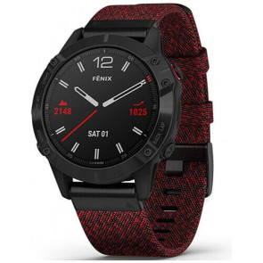 Смарт-часы Garmin Fenix 6 Sapphire Black DLC with Heathered Red Nylon Band (010-02158-16) ГАРАНТИЯ 3 мес.