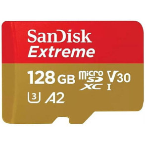 Карта памяти Micro SDXC SanDisk 128Gb V30 A2 Class 10 UHS-I U3 + SD Адаптер (SDSQXAA-128G-GN6MA)
