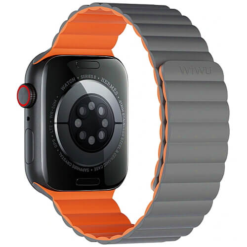 Ремешок WIWU for Apple Watch 42/44/45/49mm Magnetic Silicone Band Series (Grey-Orange) (Wi-WB001)
