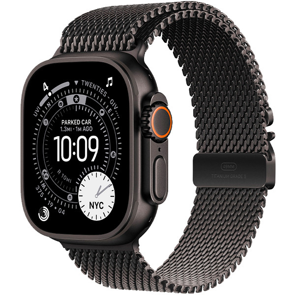 Apple Watch Ultra 3 Black Titanium Case with Black Titanium Milanese Loop Large (MF1T4)