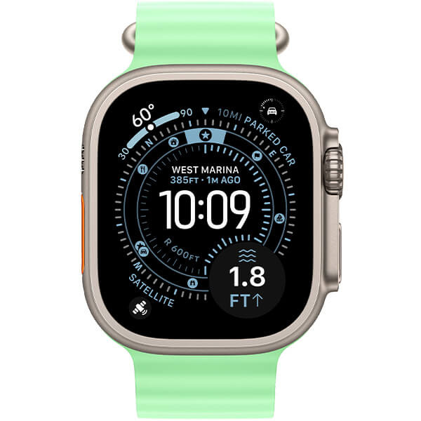 Apple Watch Ultra 3 Natural Titanium Case with Neon Green Ocean Band (MF1V4+MGCF4)