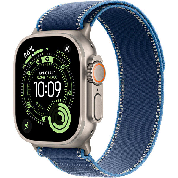 Apple Watch Ultra 3 Natural Titanium Case with Blue/Bright Blue Trail Loop M/L (MEWU4)