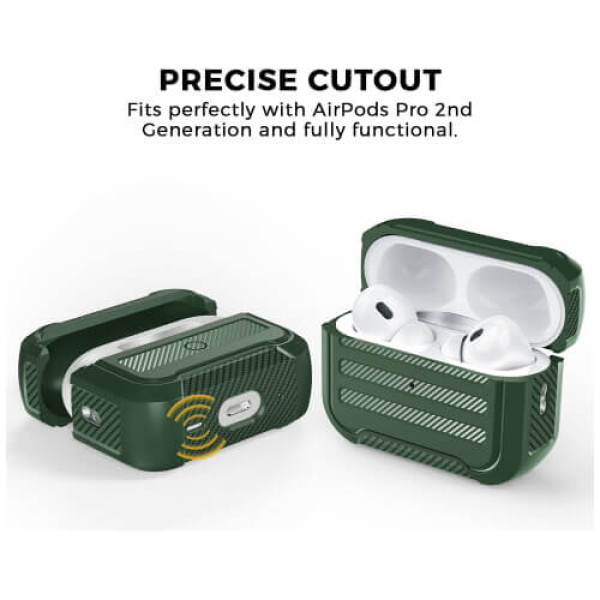 Чохол для навушників AhaStyle Rugged Protective Case for AirPods Pro 2 with strap Midnight Green (X003KE4A7N)