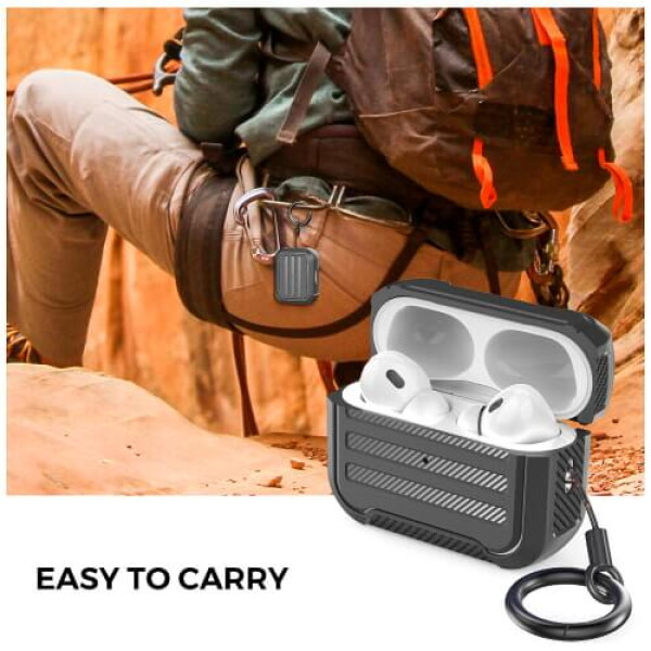 Чохол для навушників AhaStyle Rugged Protective Case for AirPods Pro 2 with strap Black (X003KE7Y67)