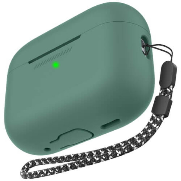 Чохол для навушників AhaStyle Silicone Case for AirPods Pro 2 with strap Midnight Green (X003E46FGX)