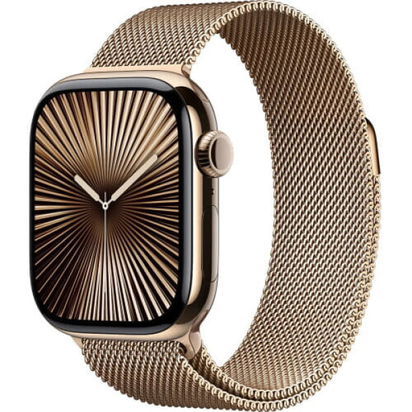 Apple Watch Series 10 46mm Gold Titanium Case with with Gold Milanese Loop S/M (MC7T4)