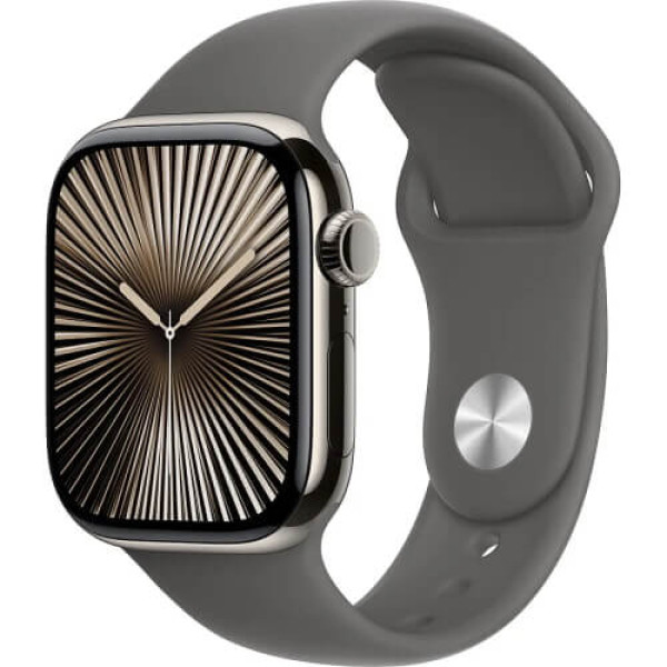 Apple Watch Series 10 42mm Natural Titanium Case with Stone Gray Sport Band S/M (MWXD3)