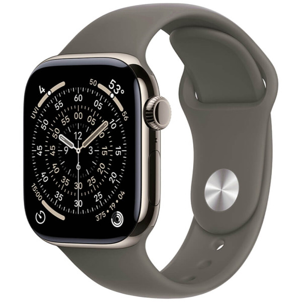 Apple Watch Series 11 42mm Natural Titanium Case with Stone Gray Sport Band S/M (MF8M4)