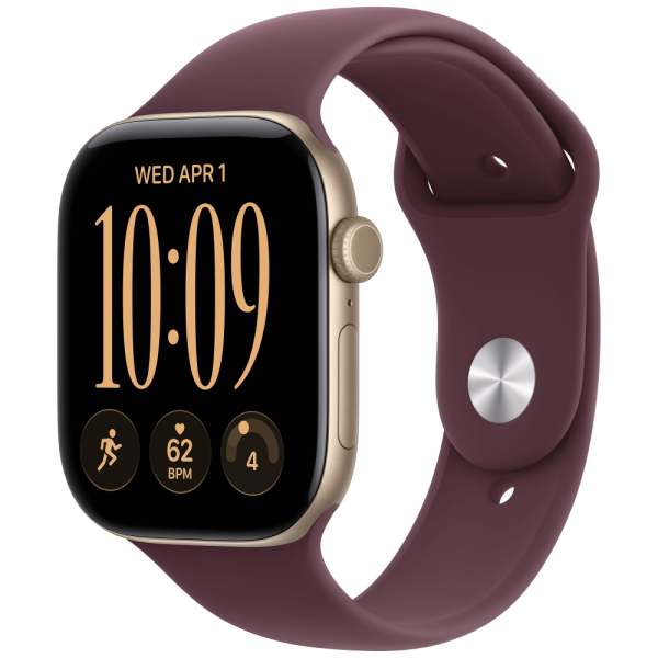 Apple Watch Series 12 46mm Light Gold Aluminium Case with Burgundy Sport Band