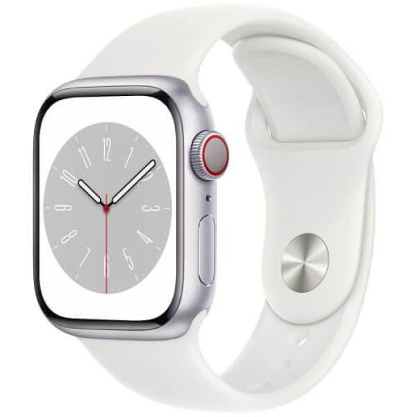 Apple WATCH Series 8 45mm LTE Silver Aluminum Case with White Sport Band (MP4J3)