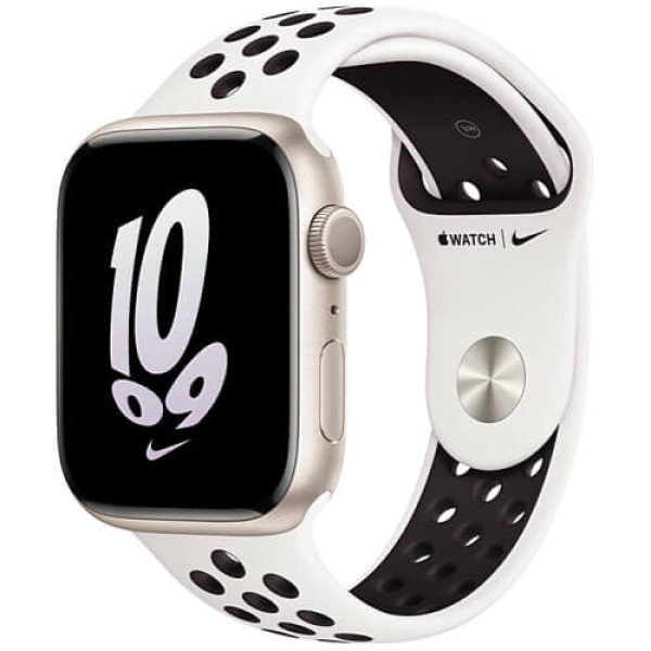 Apple WATCH Series 8 45mm Starlight Aluminum Case with Summit White/Black Nike Sport Band (MPH13)