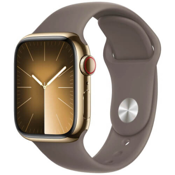 Apple Watch Series 9 GPS + Cellular 41mm Gold Stainless Steel Case with Clay Sport Band M/L (MRJ63)