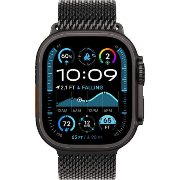 Apple Watch Ultra 2 Black Titanium Case with Black Titanium Milanese Loop Large (MX5V3)