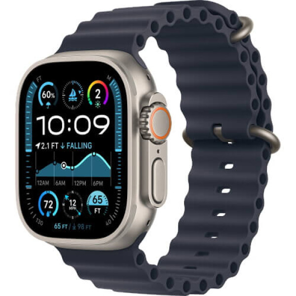 Apple Watch Ultra 2 Natural Titanium Case with Navy Ocean Band (MX4D3)