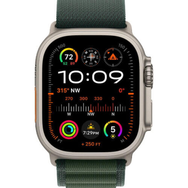 Apple Watch Ultra 2 Natural Titanium Case with Dark Green Alpine Loop Small (MXMU3)