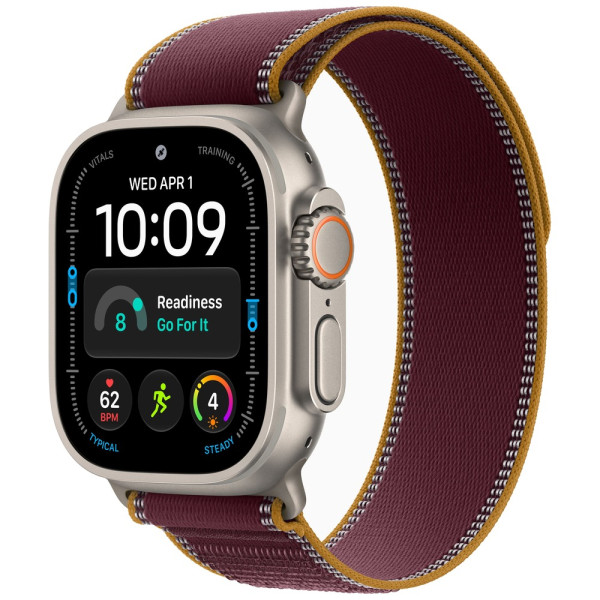 Apple Watch Ultra 4 Natural Titanium Case with Burgundy Trail Loop S/M (MJCR4+MK8G4)