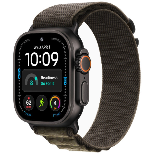 Apple Watch Ultra 4 Black Titanium Case with Dark Olive Alpine Loop Small (MJCT4+MKDW4)