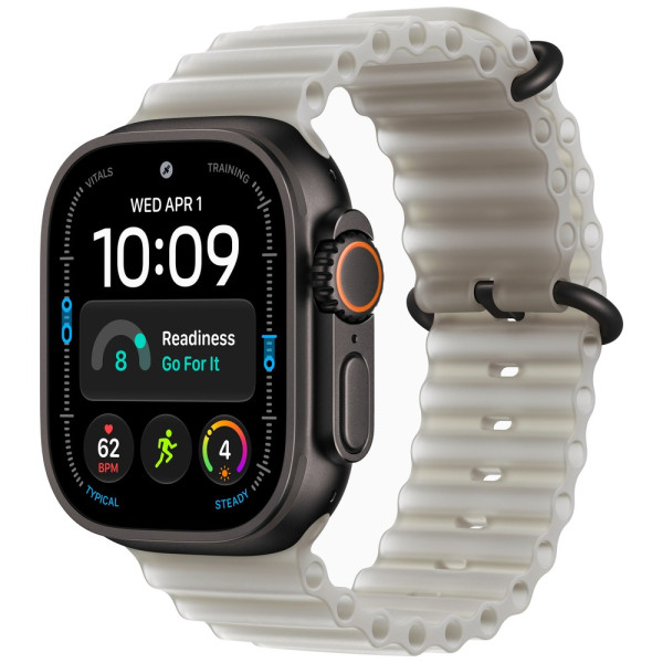 Apple Watch Ultra 4 Black Titanium Case with Translucent Gray Ocean Band (MJCT4+MKAQ4)