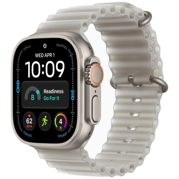 Apple Watch Ultra 4 Natural Titanium Case with Translucent Gray Ocean Band (MJAD4)