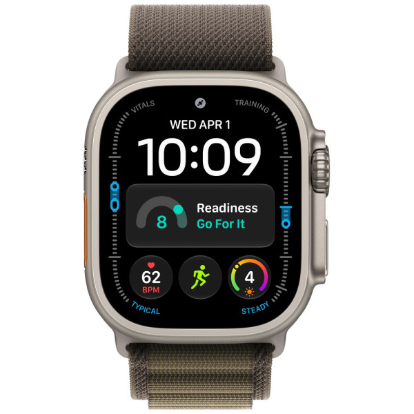 Apple Watch Ultra 4 Natural Titanium Case with Dark Olive Alpine Loop Medium (MJCR4+MK7A4)